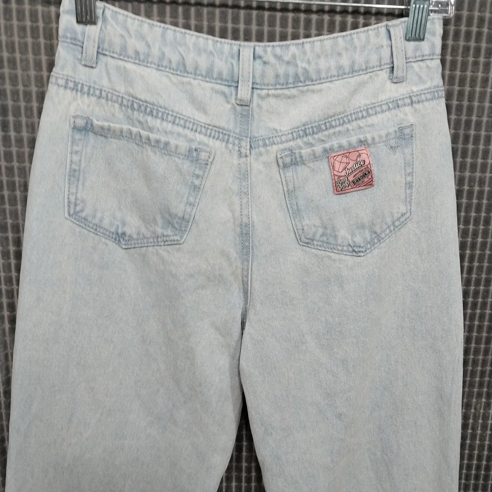 Justice Baggy Jeans Girls Bazooka Ring Pop Graphic Light Wash 12 Blue Y2K